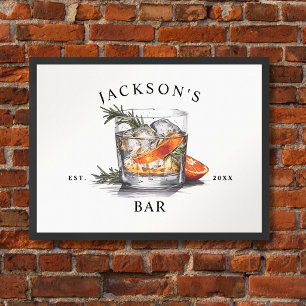 Affiche Nom de cocktail de whisky élégant & année bar à do