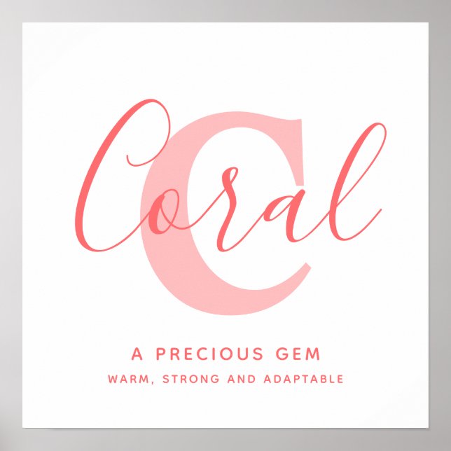 Affiche Nom de corail signifiant texte rose orange personn (Devant)