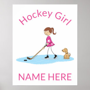 Affiche Nom de dessin personnalisé de la fille de hockey