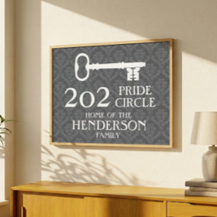 Affiche Nom de famille et adresse de la maison Damask Hous