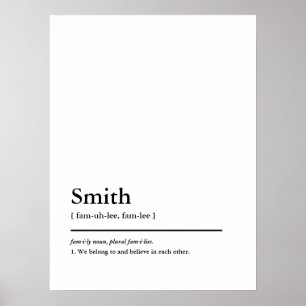 Affiche Nom de famille personnalisé et définition du dicti