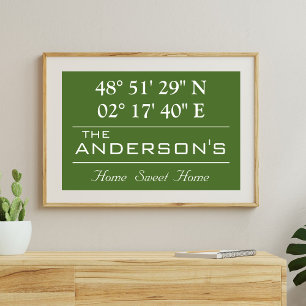 Affiche Nom de famille personnalisé Latitude Longitude Adr