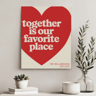 Affiche Nom de famille personnalisé Love Heart Red Modern