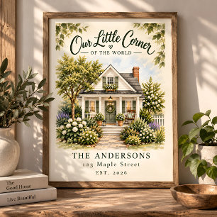 Affiche Nom de famille personnalisé Nouvelle maison aquare