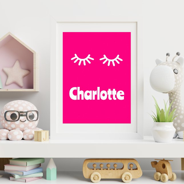 Affiche Nom de fille Cils Rose Uni (Decorate your little princess's room with this solid pink poster. Add her name and buy it today!)