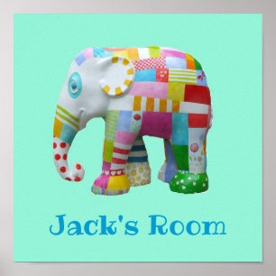 Affiche Nom de garçon Jouet mignon éléphant patchwork