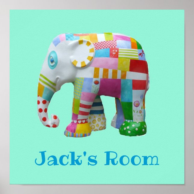 Affiche Nom de garçon Jouet mignon éléphant patchwork (Devant)