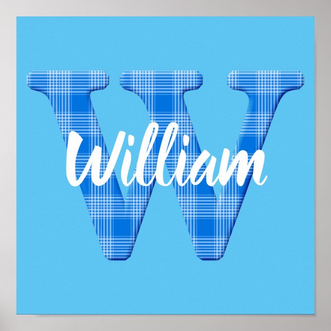Affiche Nom de garçon personnalisé Plaid Lettre W (Devant)