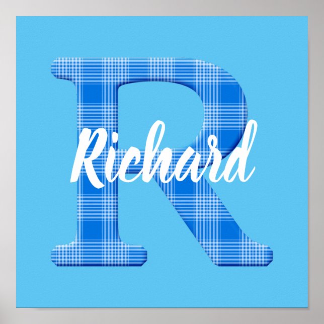 Affiche Nom de garçon Plaid personnalisé Lettre R (Devant)