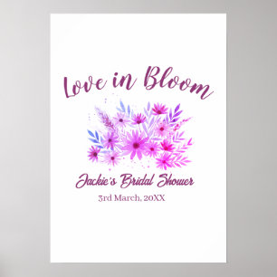 Affiche nom de la baby shower bohème rose rétro love in Bl