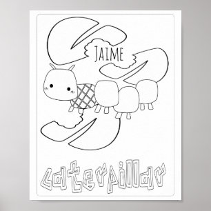 Affiche Nom de la chenille de bugs de coloriage mignon
