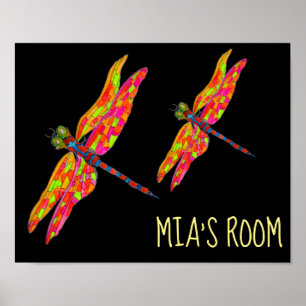 Affiche Nom de l'enfant étiquette Dragonfly l'art de chamb