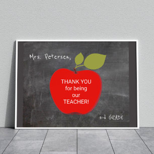 Affiche Nom de l'enseignant Red pomme blackboard merci