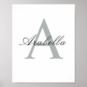 Affiche Nom de monogramme personnalisé noir élégant