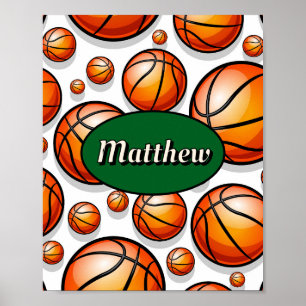 Affiche nom de motif de basket-ball vert