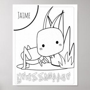 Affiche Nom de sauterelle de coloriage mignon