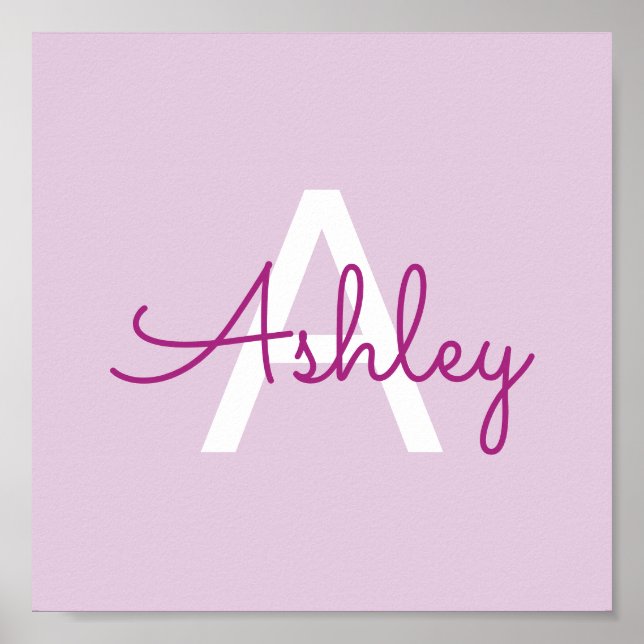 Affiche Nom de script & monogramme | Magenta & Violet clai (Devant)