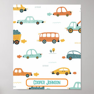 Affiche Nom de voiture personnalisé bleu pastel et orange