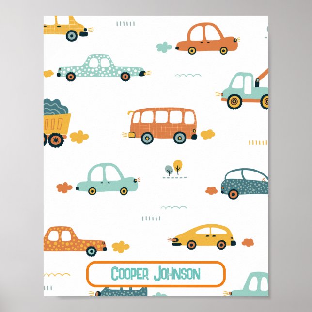 Affiche Nom de voiture personnalisé pastel bleu et orange (Devant)
