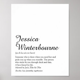 Affiche Nom Définition Script chic noir et blanc