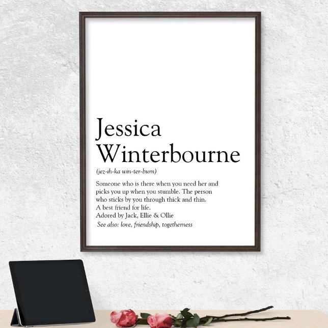 Affiche Nom Définition Typographie noir et blanc (Fun Modern Personalized Name Definition Poster)