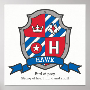 Affiche Nom des garçons Hawk signifiant bouclier heraldiqu
