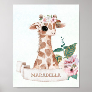 Affiche *~* Nom du bébé Giraffe Nursery Girl Jungle Sweet