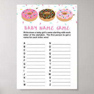 Affiche Nom du bébé Jeu Pink Donut Shower Jeu