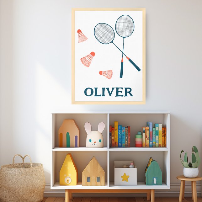 Affiche NOM DU BÉBÉ PERSONNALISÉ Raquettes et oiseaux Badm (CUSTOM BABY NAME Badminton Racquets & Birdies Poster NURSERY KIDS ROOM PLAYROOM PERSONALIZE IT!)