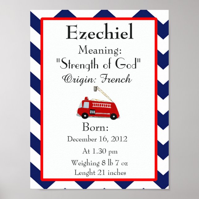 Affiche Nom du bébé signifiant garderie Nom de l'Ezechiel (Devant)