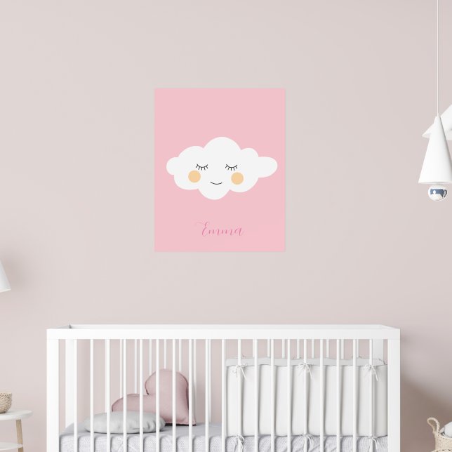 Affiche Nom du bébé Sleepy Kawaii Cloud Pastel Pink (Pépinière 2)