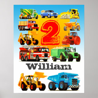 Affiche Nom du garçon et âge 2e anniversaire Construction