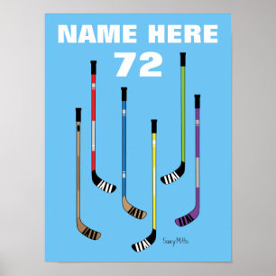 Affiche Nom du joueur de hockey personnalisé Bâtons de hoc