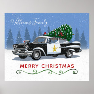 Affiche Nom du monogramme de Noël de la voiture de police