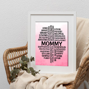 Affiche Nom du nuage de mot maman Pink Ombre