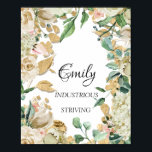 Affiche Nom Emily Signifiant Floral Mint Bridal Birthday G<br><div class="desc">Un nom élégant qui signifie une affiche dédiée à un nouveau bébé. Décoré avec parties scintillant comme des pieds de bébé. Bonne journée ! FlorenceKdesign</div>