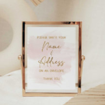 Nom et adresse Watercolor Blush & Gold Sign