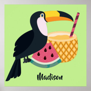 Affiche Nom et couleur personnalisés Illustration Toucan
