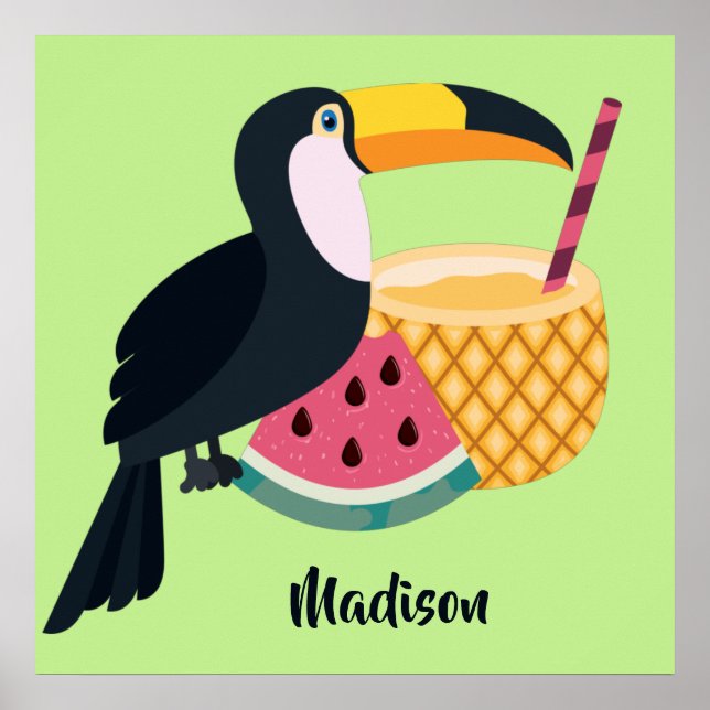 Affiche Nom et couleur personnalisés Illustration Toucan (Devant)