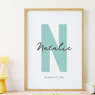 Affiche Nom et date de naissance du bébé initial personnal