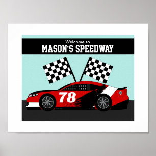 Affiche Nom et numéro de voiture de course sur le mur