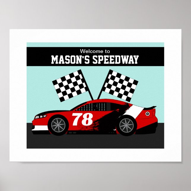 Affiche Nom et numéro de voiture de course sur le mur (Devant)