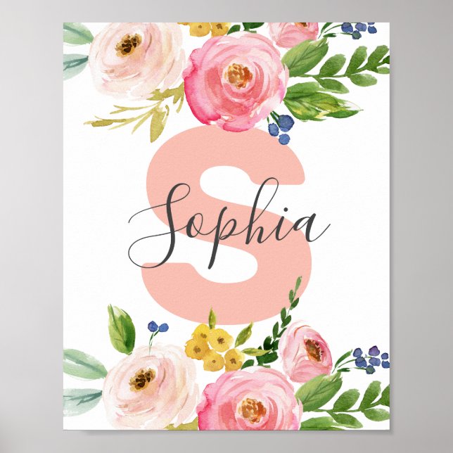 Affiche Nom floral Girl Baby Personalized Boho Nursery (Devant)