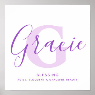 Affiche Nom Gracie signifiant texte violet personnalisé