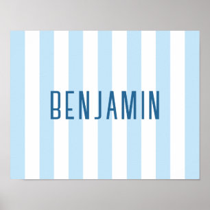 Affiche Nom moderne bleu pâle et blanc rayé