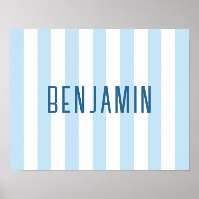 Affiche Nom moderne bleu pâle et blanc rayé (Devant)