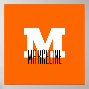 Affiche Nom moderne élégant Initial   Neon Sunset Orange