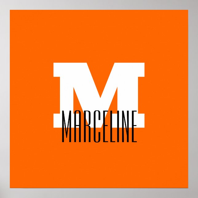 Affiche Nom moderne élégant Initial | Neon Sunset Orange (Devant)