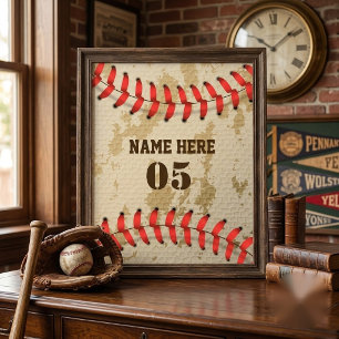 Affiche Nom Numéro Rétro Baseball Vintage Personnalisé