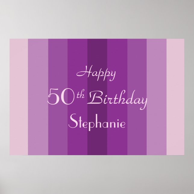Affiche Nom personnalisé, 50 ans, Anniversaire, Rayure vio (Devant)
